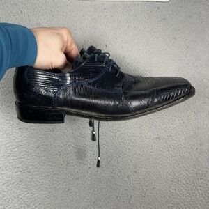 David Eden Mens Navy Blue Lizard Embossed Leather Square Toe Oxford Shoes 10.5